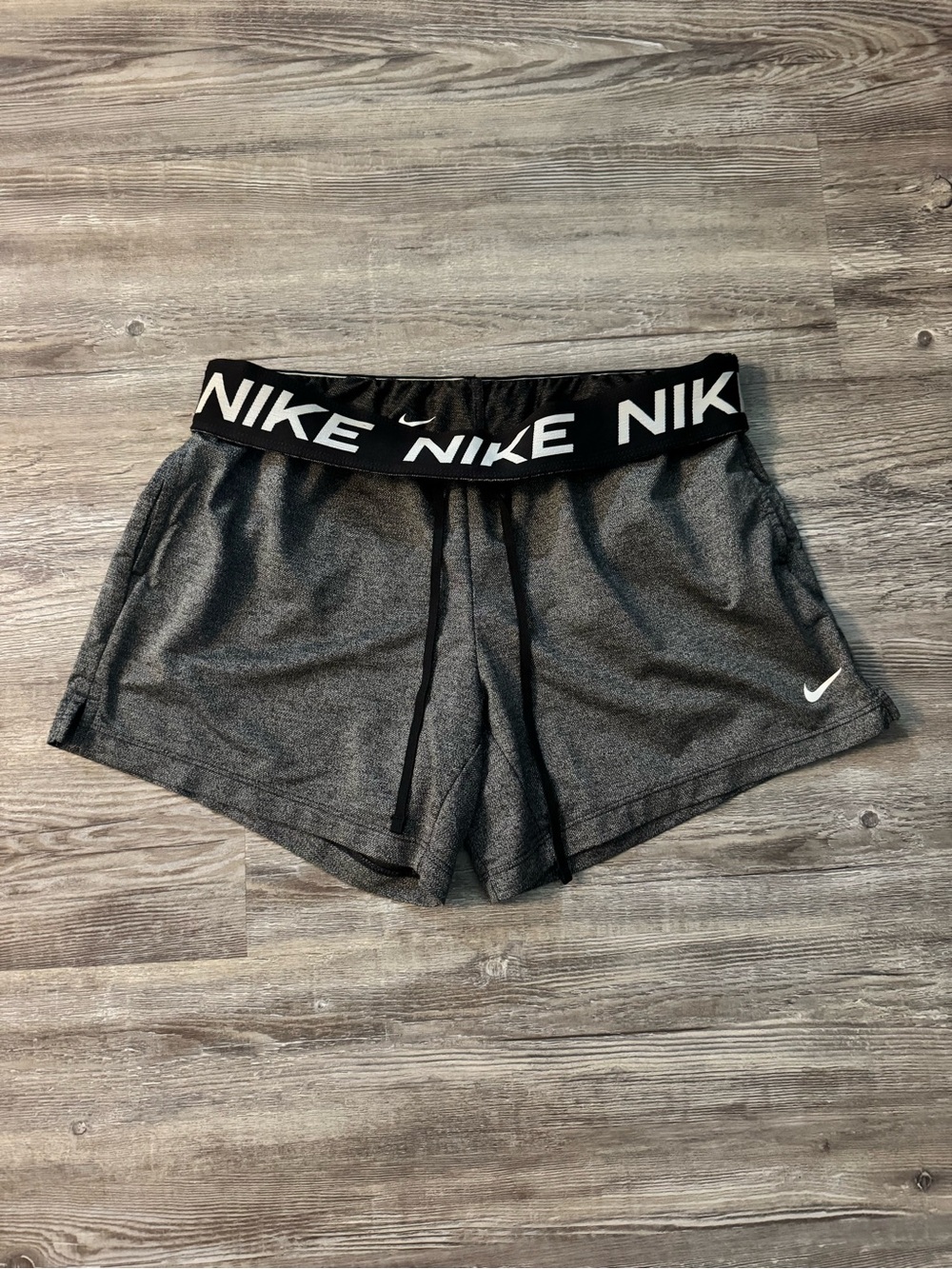 Nike Women's Dri-Fit Charcoal Athletic Shorts with Branded Black Waistband